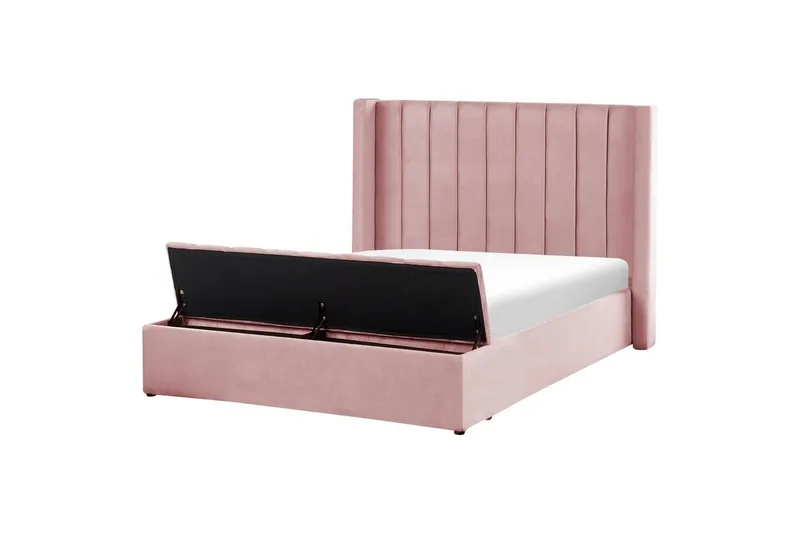Sänky säilytyspenkillä Noyers, Rosa, Vaaleanpunainen, 140x200 cm