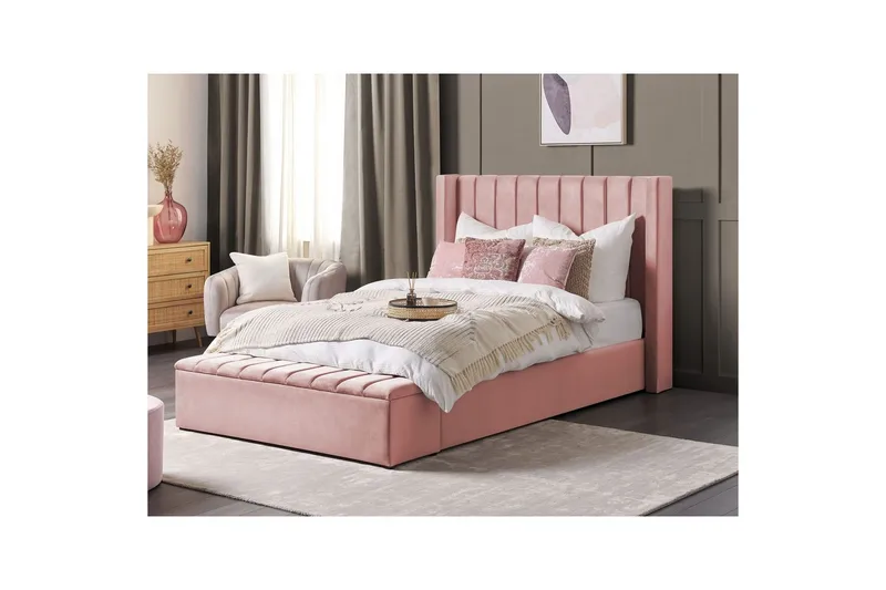 Sänky säilytyspenkillä Noyers - Rosa, Vaaleanpunainen, 140x200 cm - Huonekalut - Sänky - Sänkykehikot & sängynrungot