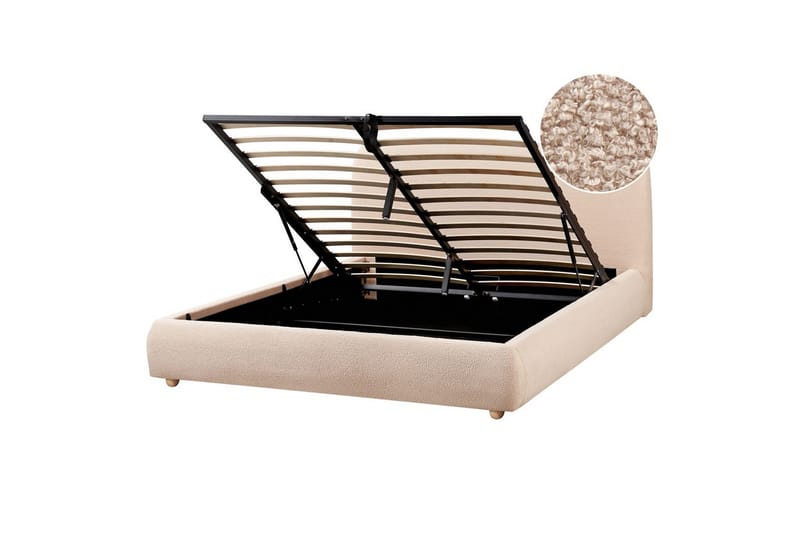Sänky säilytystilalla Blagnac, Beige/bouclé, Beige/Bouclé, 160x200 cm