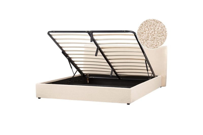 Sänky säilytystilalla Lavaur, Beige/bouclé, Beige/Bouclé, 180x200 cm