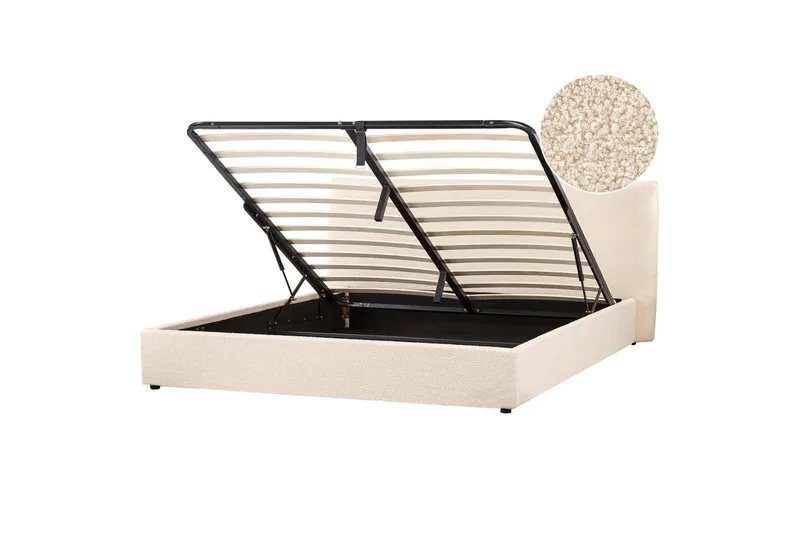 Sänky säilytystilalla Lavaur - Beige/bouclé, Beige/Bouclé, 180x200 cm - Huonekalut - Sänky - Sänkykehikot & sängynrungot