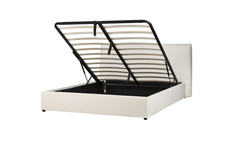 Sänky säilytystilalla Lavaur - Valkoinen/Bouclé, 160x200 cm - Huonekalut - Sänky - Sänkykehikot & sängynrungot