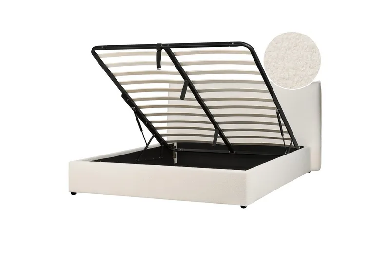 Sänky säilytystilalla Lavaur, Valkoinen/Bouclé, 160x200 cm