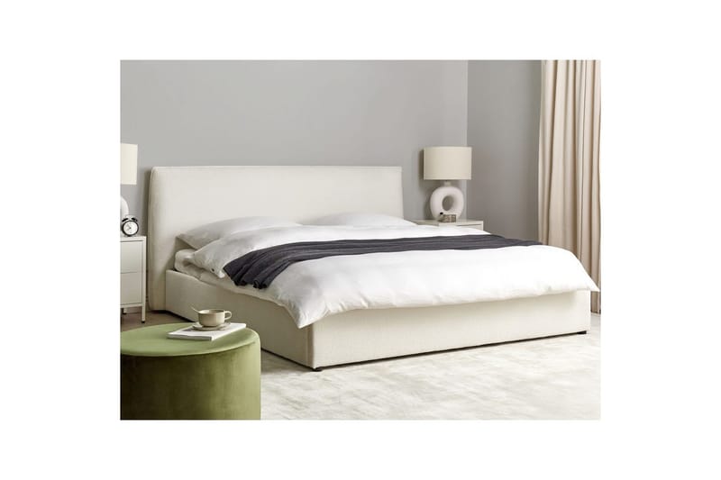 Sänky säilytystilalla Lavaur - Valkoinen/Bouclé, 180x200 cm - Huonekalut - Sänky - Sänkykehikot & sängynrungot