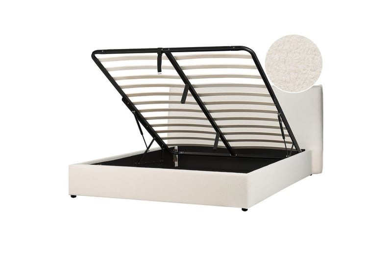 Sänky säilytystilalla Lavaur, Valkoinen/Bouclé, 180x200 cm