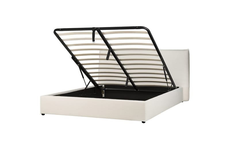 Sänky säilytystilalla Lavaur - Valkoinen/Bouclé, 180x200 cm - Huonekalut - Sänky - Sänkykehikot & sängynrungot