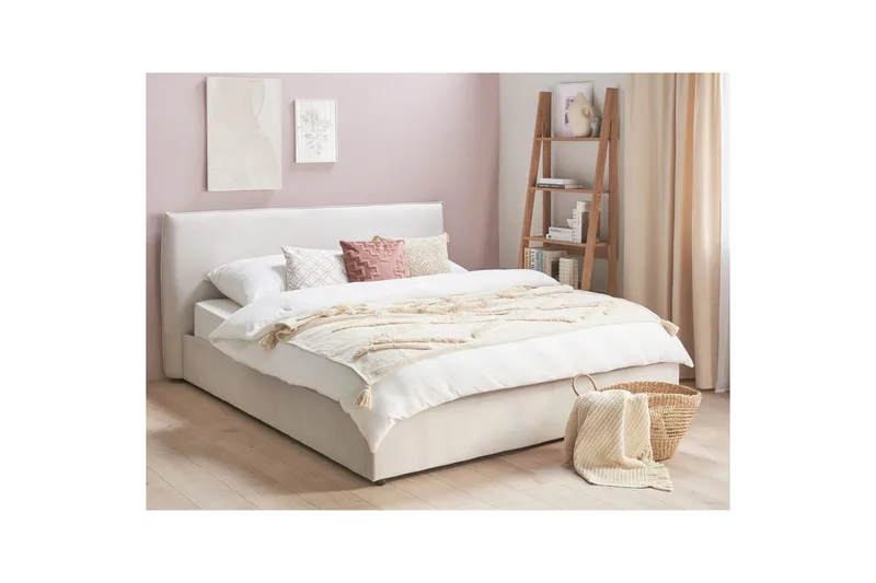 Sänky säilytystilalla Lavaur - Valkoinen/Sametti, 180x200 cm - Huonekalut - Sänky - Sänkykehikot & sängynrungot