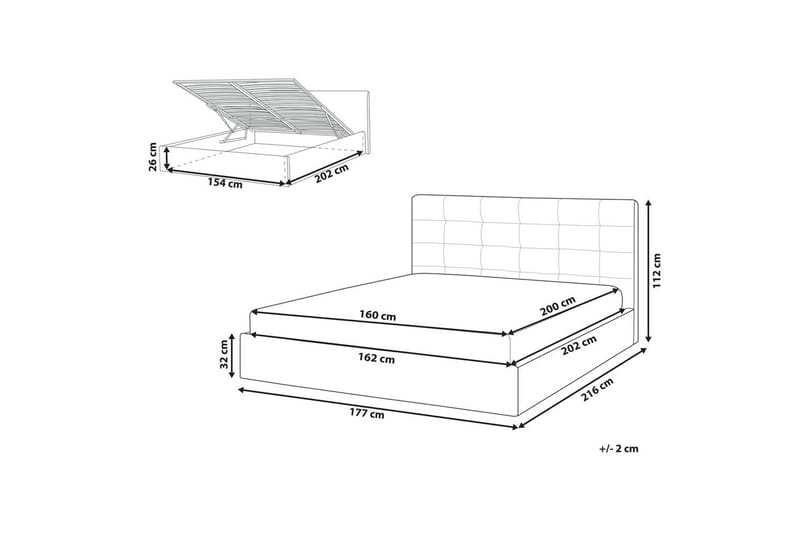 Sänky säilytystilalla Lorient - Harmaa/Polyesteri, Harmaa/polyesteri, 160x200 cm - Huonekalut - Sänky - Sänkykehikot & sängynrungot