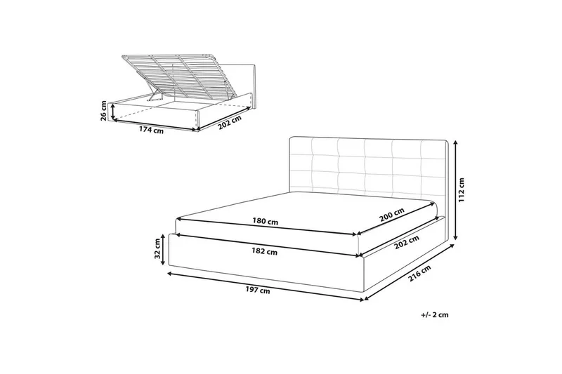 Sänky säilytystilalla Lorient - Harmaa/Polyesteri, Harmaa/polyesteri, 180x200 cm - Huonekalut - Sänky - Sänkykehikot & sängynrungot