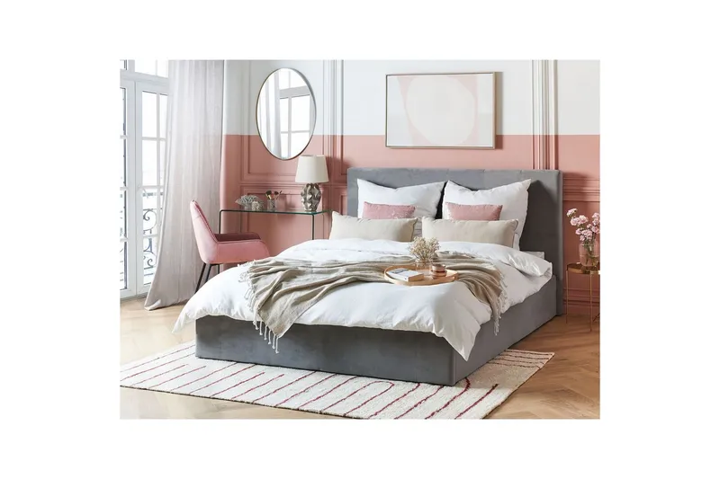 Sänky säilytystilalla Lorient - Harmaa/Sametti, Harmaa/sametti, 160x200 cm - Huonekalut - Sänky - Sänkykehikot & sängynrungot