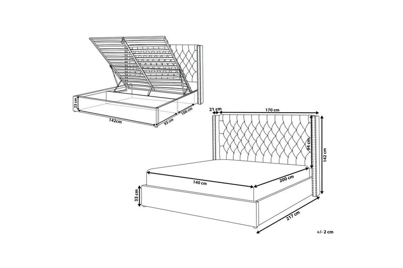 Sänky säilytystilalla Lubbon - Harmaa, Hopea, 140x200 cm - Huonekalut - Sänky - Sänkykehikot & sängynrungot