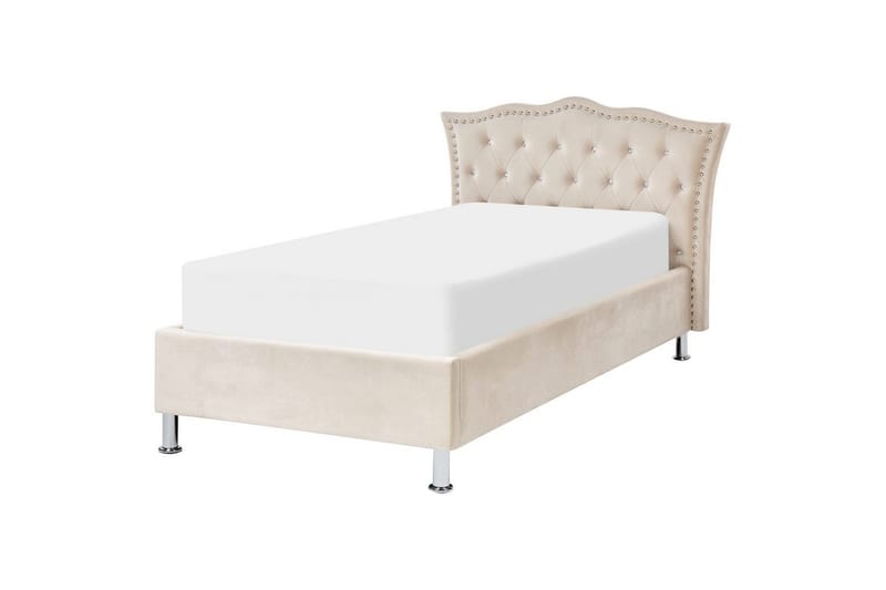 Sänky säilytystilalla Metz - Beige, Hopea/Sametti, Beige, hopea/sametti, 90x200 cm - Huonekalut - Sänky - Sänkykehikot & sängynrungot
