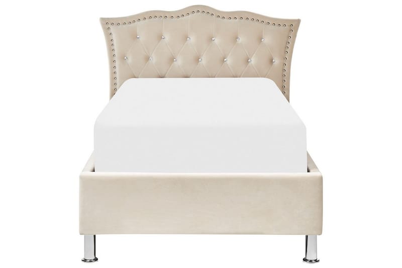 Sänky säilytystilalla Metz - Beige, Hopea/Sametti, Beige, hopea/sametti, 90x200 cm - Huonekalut - Sänky - Sänkykehikot & sängynrungot