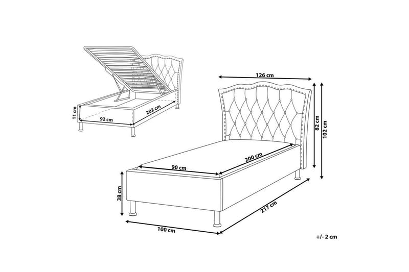 Sänky säilytystilalla Metz - Beige, Hopea/Sametti, Beige, hopea/sametti, 90x200 cm - Huonekalut - Sänky - Sänkykehikot & sängynrungot