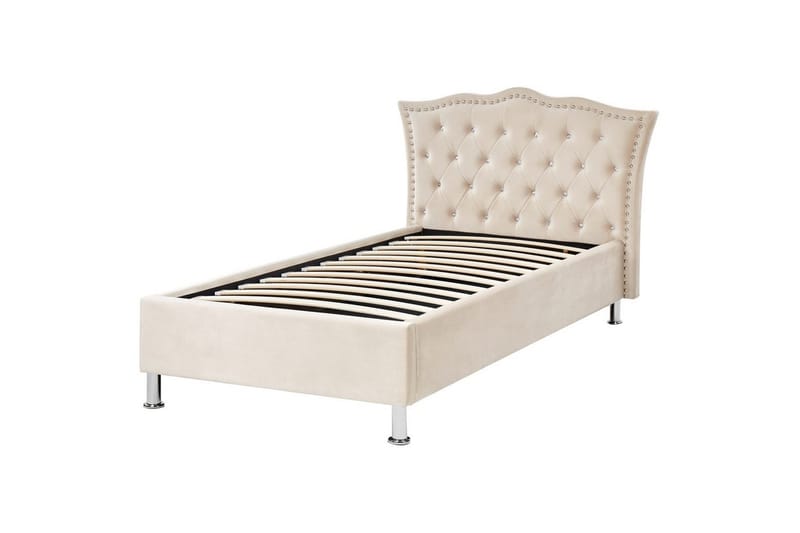 Sänky säilytystilalla Metz - Beige, Hopea/Sametti, Beige, hopea/sametti, 90x200 cm - Huonekalut - Sänky - Sänkykehikot & sängynrungot
