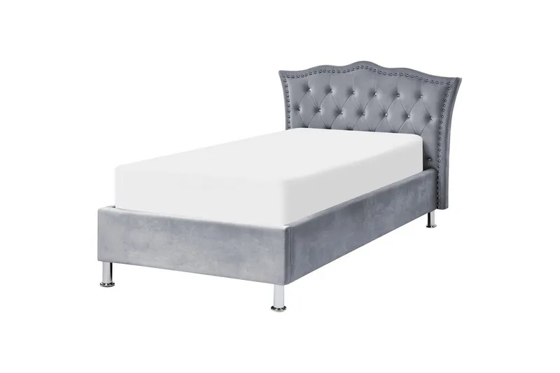 Sänky säilytystilalla Metz - Harmaa, Hopea/Sametti, Harmaa, hopea/sametti, 90x200 cm - Huonekalut - Sänky - Sänkykehikot & sängynrungot