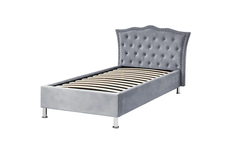 Sänky säilytystilalla Metz - Harmaa, Hopea/Sametti, Harmaa, hopea/sametti, 90x200 cm - Huonekalut - Sänky - Sänkykehikot & sängynrungot