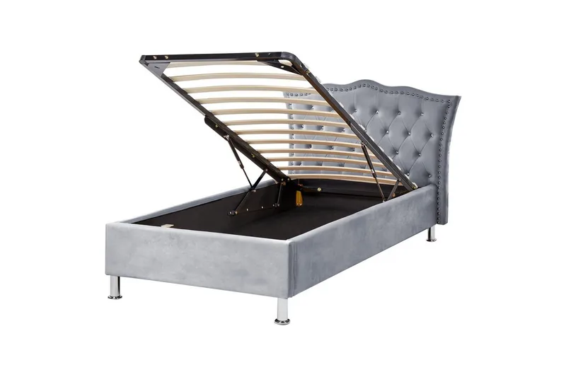 Sänky säilytystilalla Metz, Harmaa, Hopea/Sametti, Harmaa, hopea/sametti, 90x200 cm