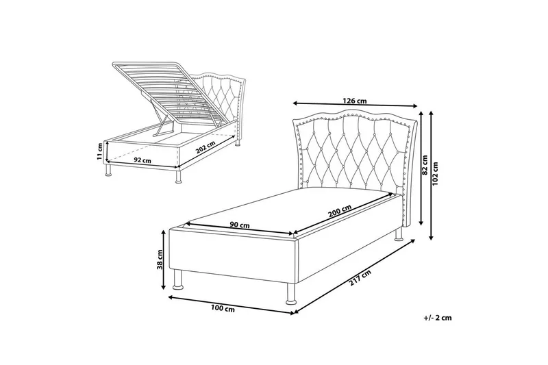 Sänky säilytystilalla Metz - Harmaa, Hopea/Sametti, Harmaa, hopea/sametti, 90x200 cm - Huonekalut - Sänky - Sänkykehikot & sängynrungot