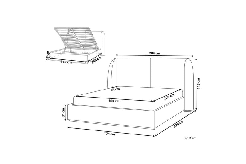 Sänky säilytystilalla Monestier - Valkoinen, 160x200 cm - Huonekalut - Sänky - Sänkykehikot & sängynrungot