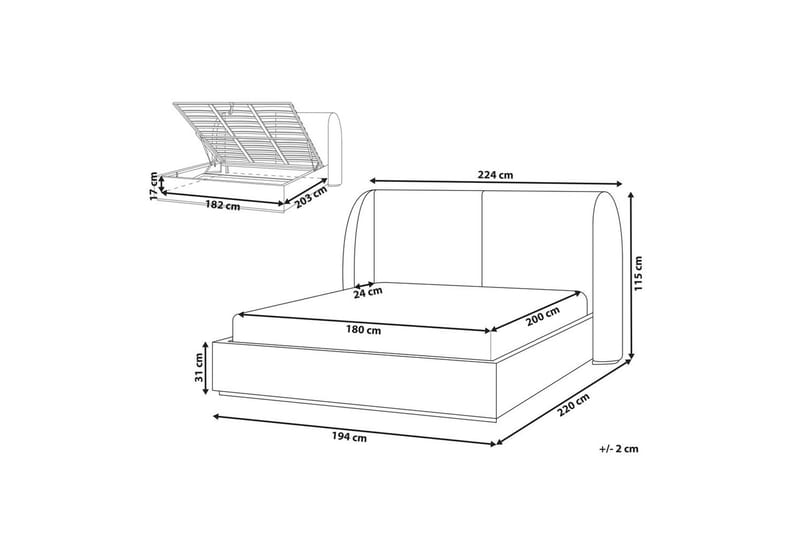 Sänky säilytystilalla Monestier - Valkoinen, 180x200 cm - Huonekalut - Sänky - Sänkykehikot & sängynrungot