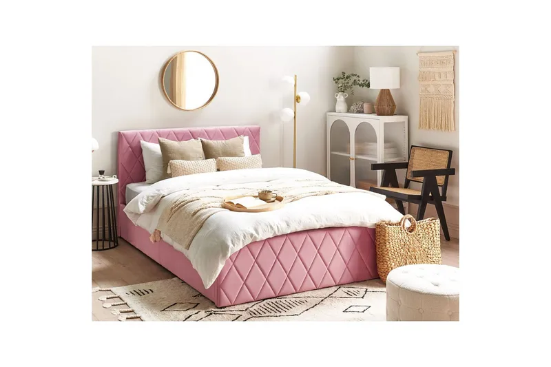 Sänky säilytystilalla Rochefort - Vaaleanpunainen, Rosa, 140x200 cm - Huonekalut - Sänky - Sänkykehikot & sängynrungot