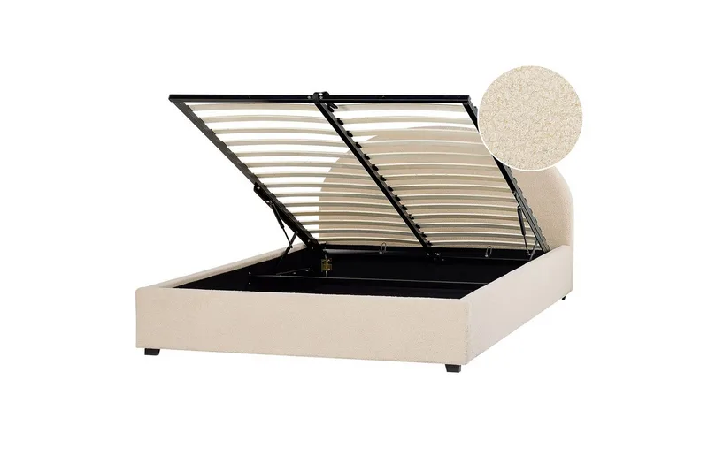 Sänky säilytystilalla Vaucluse, Beige/bouclé, Beige/Bouclé, 160x200 cm