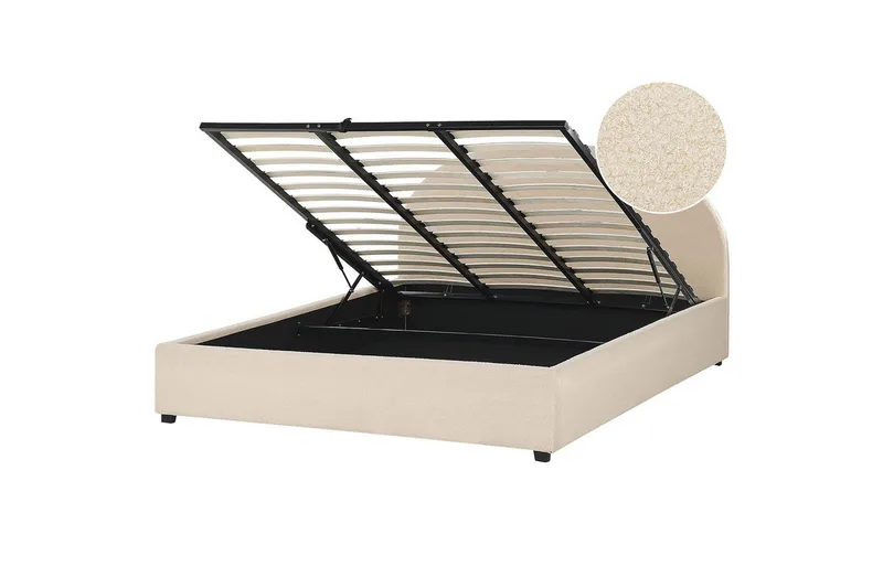 Sänky säilytystilalla Vaucluse, Beige/bouclé, Beige/Bouclé, 180x200 cm