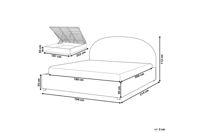 Sänky säilytystilalla Vaucluse - Vaaleansininen/polyesteri, Vaaleansininen/Polyesteri, 180x200 cm - Huonekalut - Sänky - Sänkykehikot & sängynrungot
