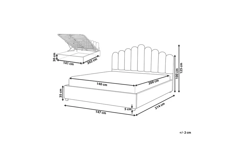 Sänky säilytystilalla Vincennes - Rosa, Musta, 140x200 cm - Huonekalut - Sänky - Sänkykehikot & sängynrungot