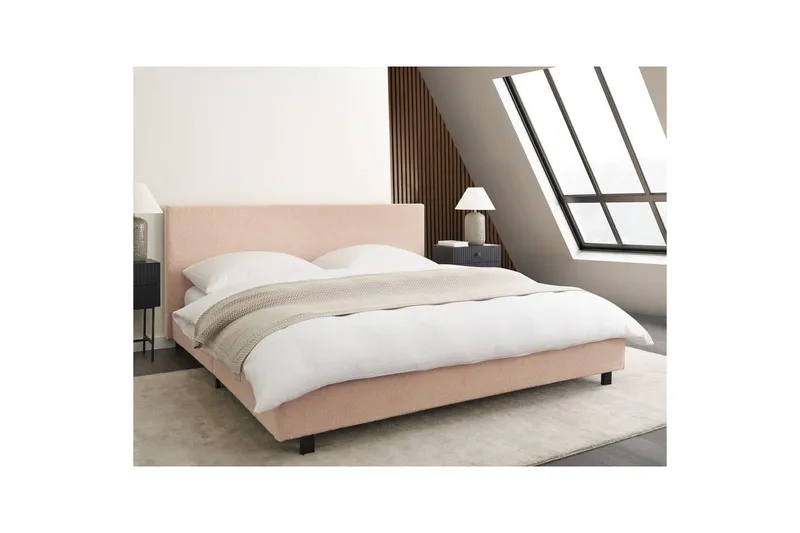 Sänky sälepohjalla Albi - Beige, musta/Bouclé, 180x200 cm - Huonekalut - Sänky - Sänkykehikot & sängynrungot