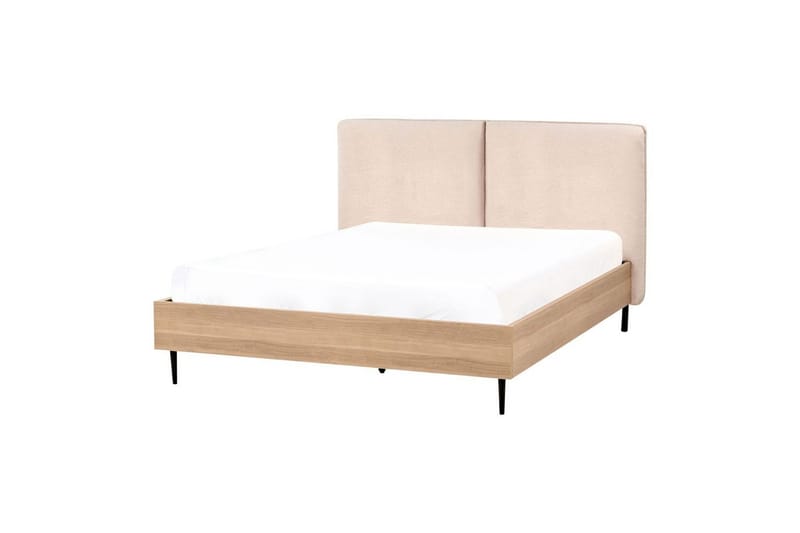 Sänky sälepohjalla Limanton - Beige, vaalea puu, musta/Bouclé, 140x200 cm - Huonekalut - Sänky - Sänkykehikot & sängynrungot
