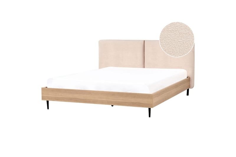 Sänky sälepohjalla Limanton - Beige, vaalea puu, musta/Bouclé, 180x200 cm - Huonekalut - Sänky - Sänkykehikot & sängynrungot