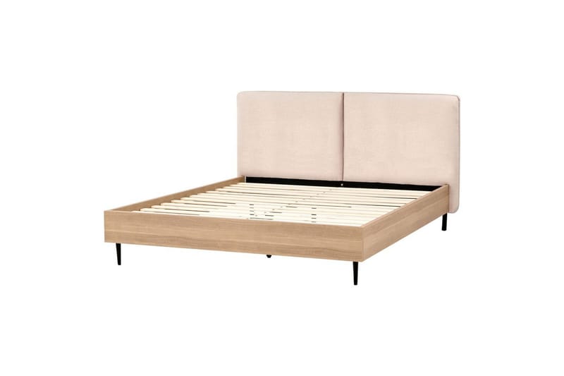 Sänky sälepohjalla Limanton, Beige, vaalea puu, musta/Bouclé, 160x200 cm