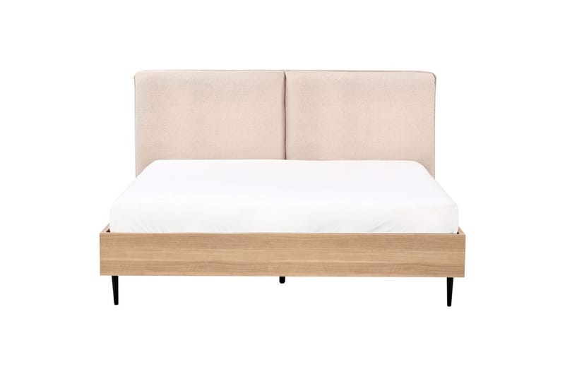 Sänky sälepohjalla Limanton - Beige, vaalea puu, musta/Bouclé, 160x200 cm - Huonekalut - Sänky - Sänkykehikot & sängynrungot