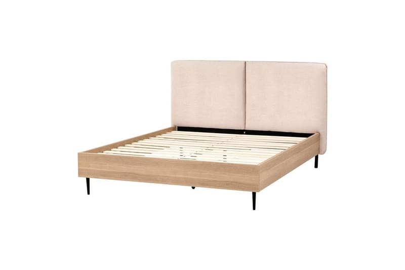 Sänky sälepohjalla Limanton, Beige, vaalea puu, musta/Bouclé, 140x200 cm