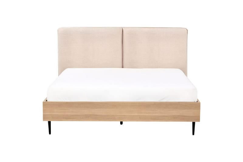 Sänky sälepohjalla Limanton - Beige, vaalea puu, musta/Bouclé, 140x200 cm - Huonekalut - Sänky - Sänkykehikot & sängynrungot