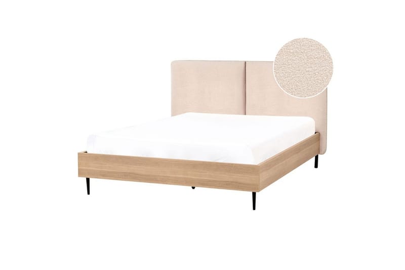 Sänky sälepohjalla Limanton - Beige, vaalea puu, musta/Bouclé, 140x200 cm - Huonekalut - Sänky - Sänkykehikot & sängynrungot