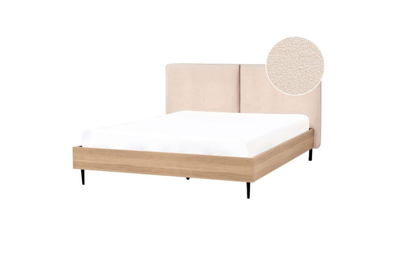 Sänky sälepohjalla Limanton - Beige, vaalea puu, musta/Bouclé, 160x200 cm - Huonekalut - Sänky - Sänkykehikot & sängynrungot