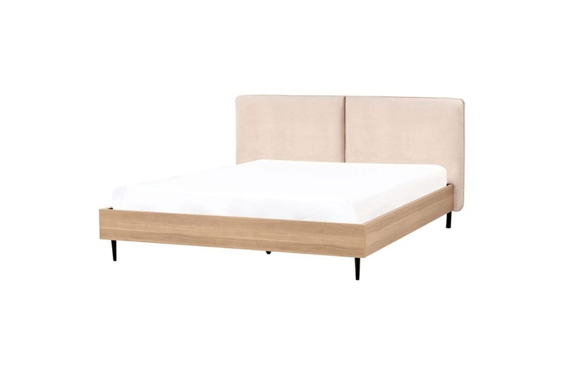 Sänky sälepohjalla Limanton - Beige, vaalea puu, musta/Bouclé, 180x200 cm - Huonekalut - Sänky - Sänkykehikot & sängynrungot