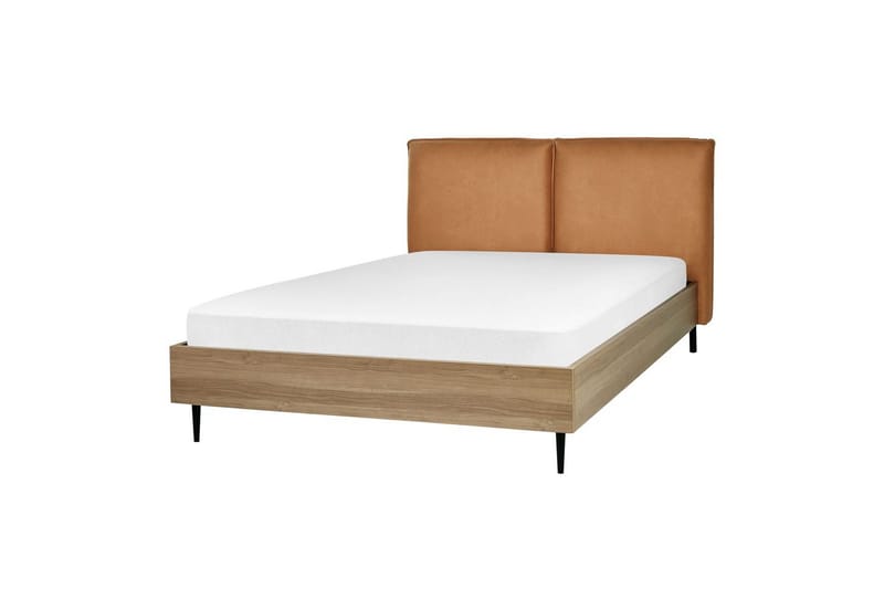 Sänky sälepohjalla Limanton, Ruskea, vaalea puu, musta/Keinonahka, Ruskea, vaalea puu, musta/tekonahka, 140x200 cm