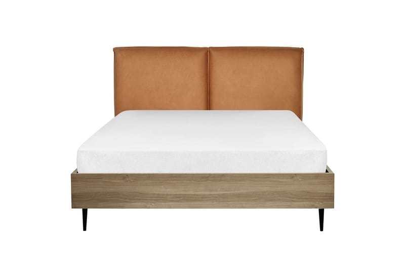 Sänky sälepohjalla Limanton - Ruskea, vaalea puu, musta/Keinonahka, Ruskea, vaalea puu, musta/tekonahka, 140x200 cm - Huonekalut - Sänky - Sänkykehikot & sängynrungot