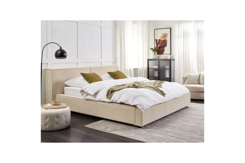 Sänky sälepohjalla Linards - Beige/manchesterkangas, Beige/Manchesterkangas, 180x200 cm - Huonekalut - Sänky - Sänkykehikot & sängynrungot