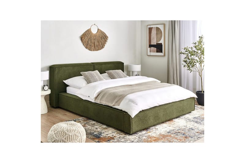 Sänky sälepohjalla Linards - Vihreä/Bouclé, 160x200 cm - Huonekalut - Sänky - Sänkykehikot & sängynrungot