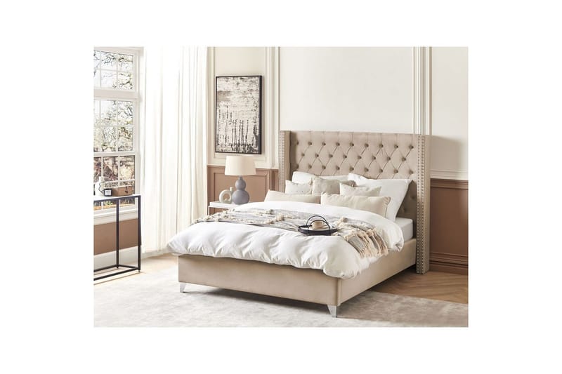 Sänky sälepohjalla Lubbon - Beige, Hopea, Beige, hopea, 140x200 cm - Huonekalut - Sänky - Sänkykehikot & sängynrungot
