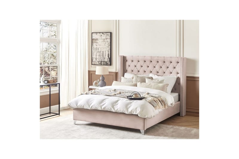 Sänky sälepohjalla Lubbon - Vaaleanpunainen, Hopea, Vaaleanpunainen, hopea, Rosa, Hopea, 160x200 cm - Huonekalut - Sänky - Sänkykehikot & sängynrungot