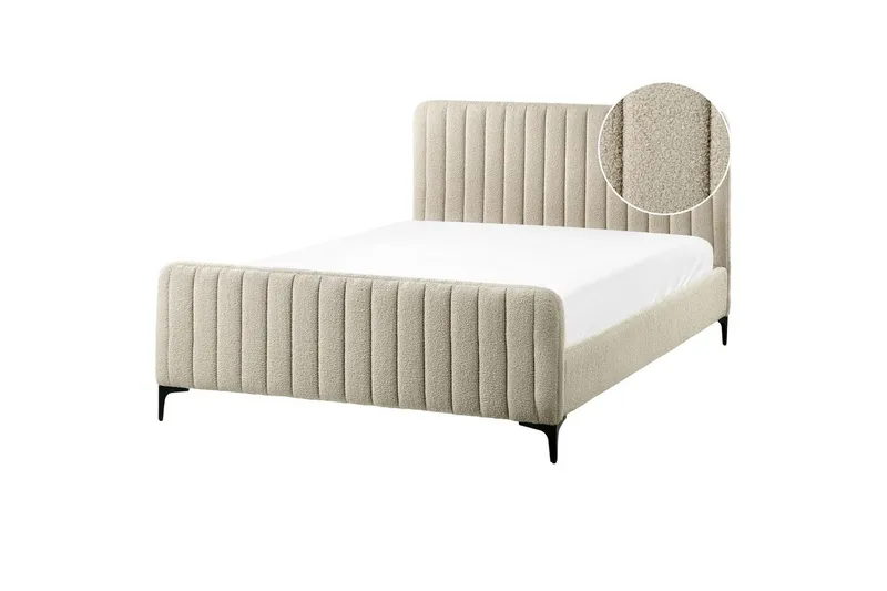 Sänky sälepohjalla Lunan - Beige, musta/Bouclé, 140x200 cm - Huonekalut - Sänky - Sänkykehikot & sängynrungot