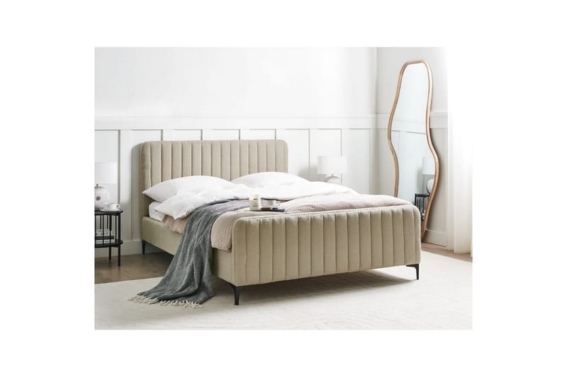 Sänky sälepohjalla Lunan - Beige, musta/Bouclé, 140x200 cm - Huonekalut - Sänky - Sänkykehikot & sängynrungot