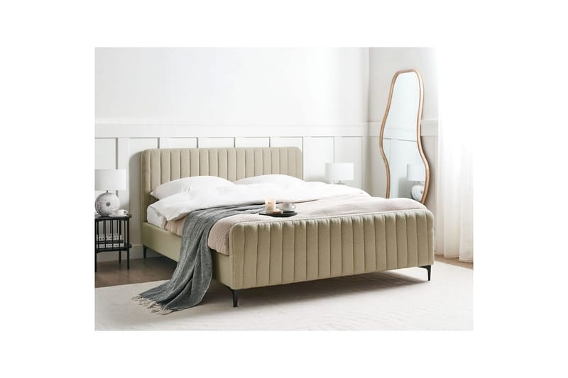 Sänky sälepohjalla Lunan - Beige, musta/Bouclé, 160x200 cm - Huonekalut - Sänky - Sänkykehikot & sängynrungot