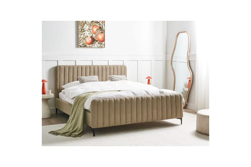 Sänky sälepohjalla Lunan - Taupe, musta/Bouclé, 160x200 cm - Huonekalut - Sänky - Sänkykehikot & sängynrungot